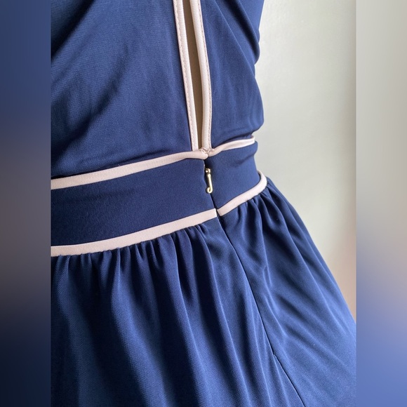 $228‼️Juicy Couture La Brea Halter Vicose Mini Dress Navy Gold Embossed Logo XS - Picture 10 of 11